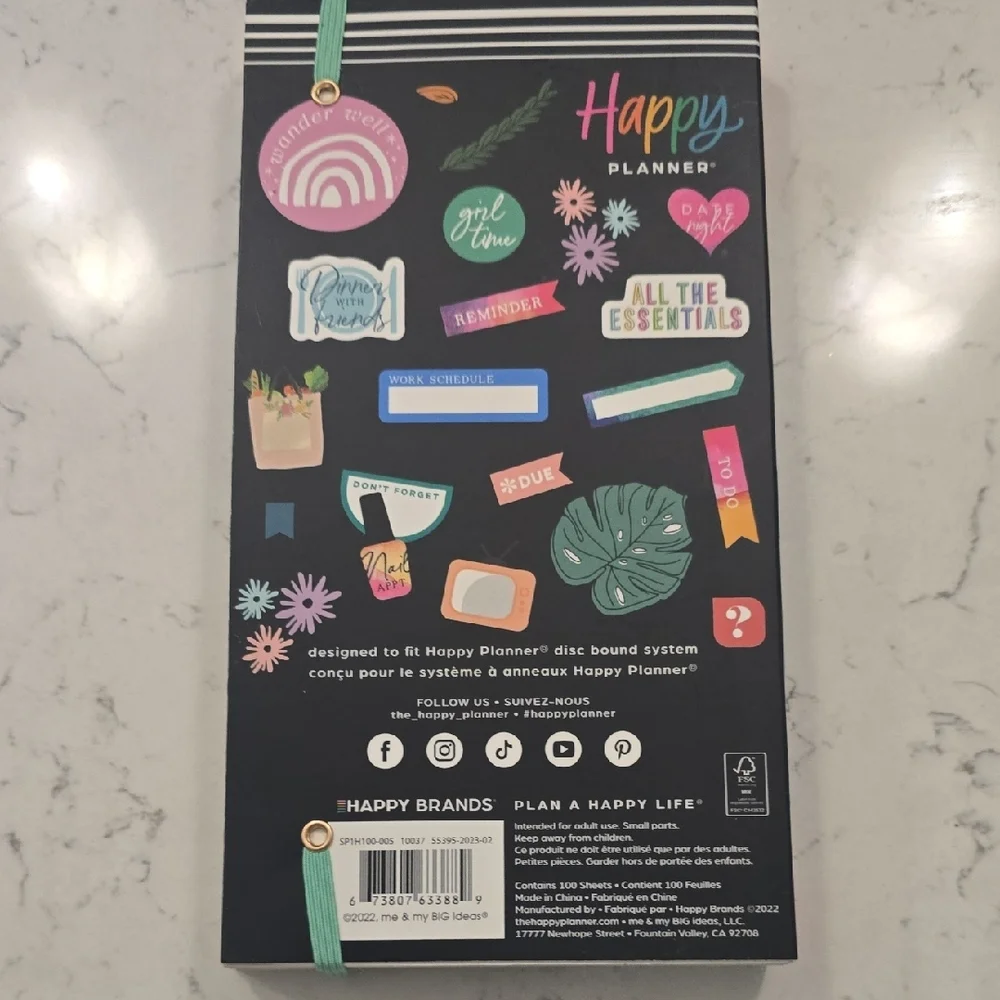 Happy Planner Sticker Book - 2172 Pieces Mint Elastic Band & Black Cover
